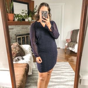 CABI | Women's XS Long Sleeved Blue Black Harlequin Diamond Print Shift Dress